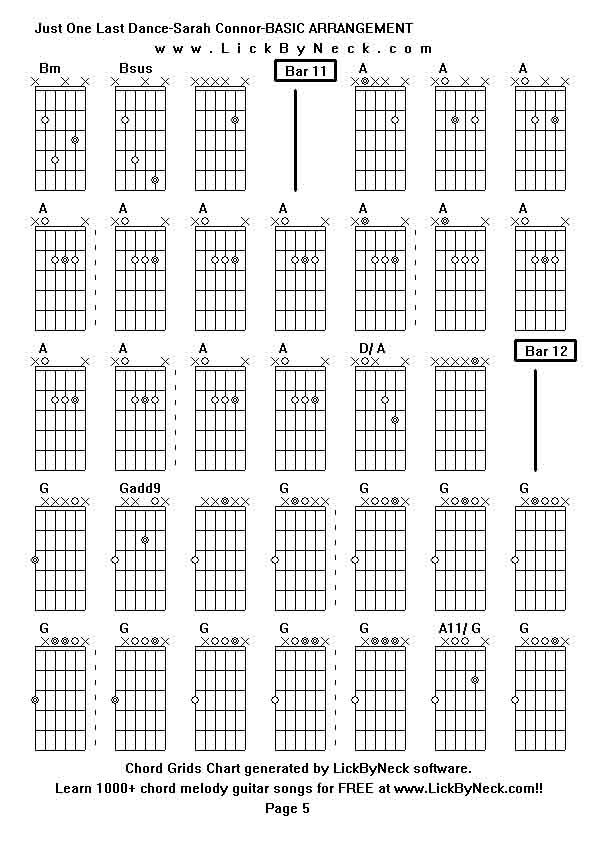 Chord Grids Chart of chord melody fingerstyle guitar song-Just One Last Dance-Sarah Connor-BASIC ARRANGEMENT,generated by LickByNeck software.